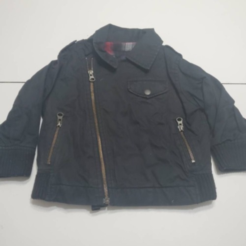 Gap Boys Jacket Coat Black Asymmetrical Zip Pockets 100% Cotton 18-24 Months